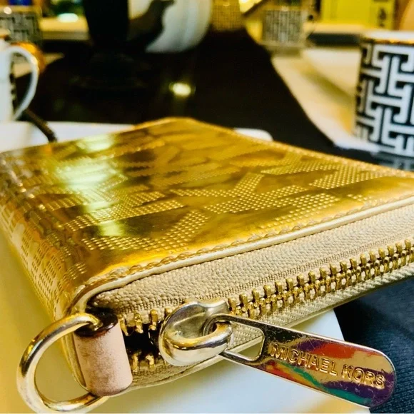 : "Michael Kors Gold-Tone Studded Zip-Around Wallet - Picture 2 of 7